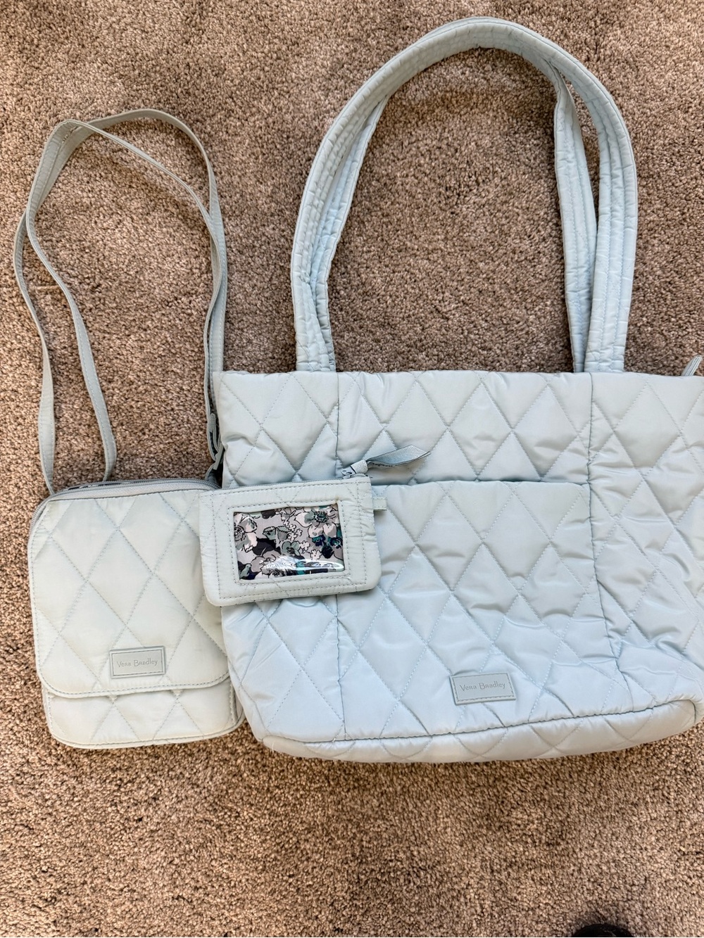 Vera Bradley Light Blue Quilted Tote Bag with Crossbody Pouch and Wallet